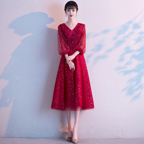 丽佰昕敬酒服新娘新款遮手臂红色平时可穿小个子结婚大码晚礼服裙女