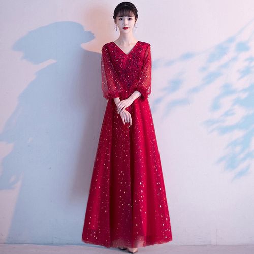 丽佰昕敬酒服新娘新款遮手臂红色平时可穿小个子结婚大码晚礼服裙女